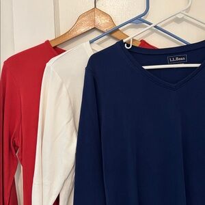 L.L. Bean Classic Red, White and a Blue V-Neck Shirt bundle